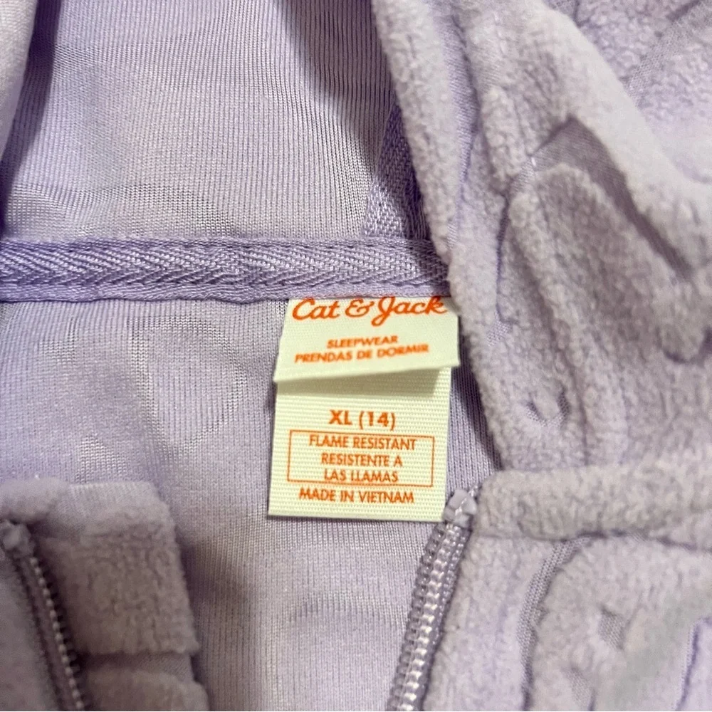 🌸2/$20 NWT Cat & Jack Kid's Hooded One-Piece Pajama- Lavender XL